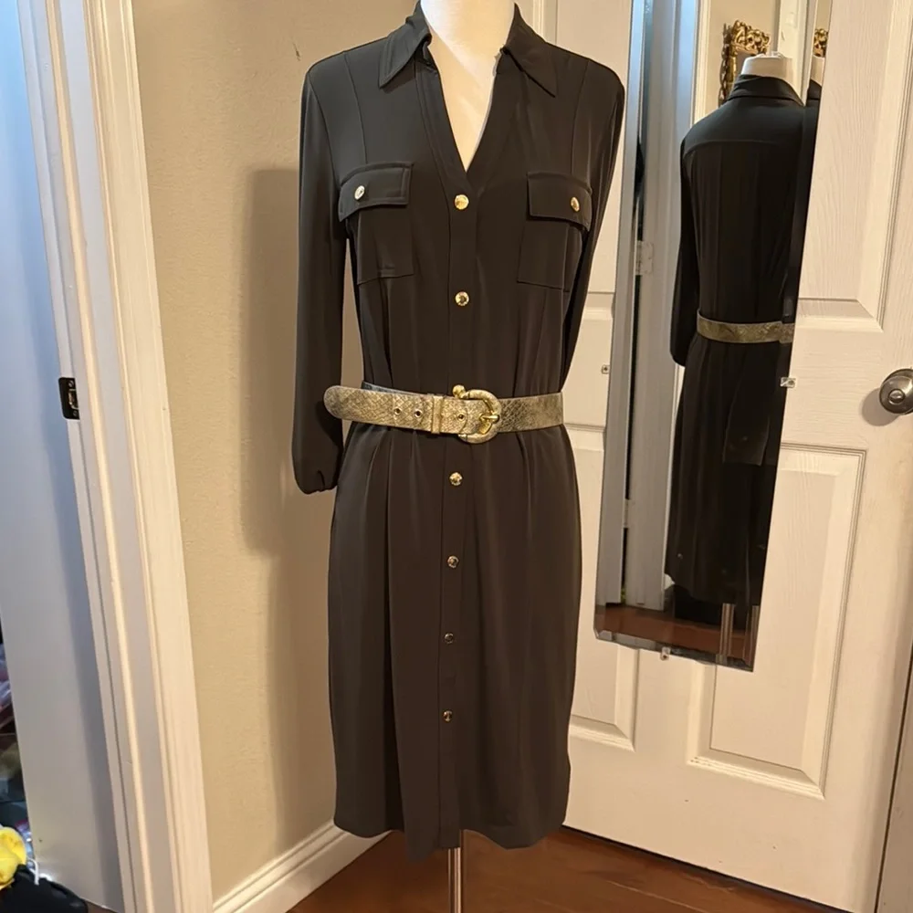 Michael Kors Black Long Sleeve Button-Front Shirt Dress